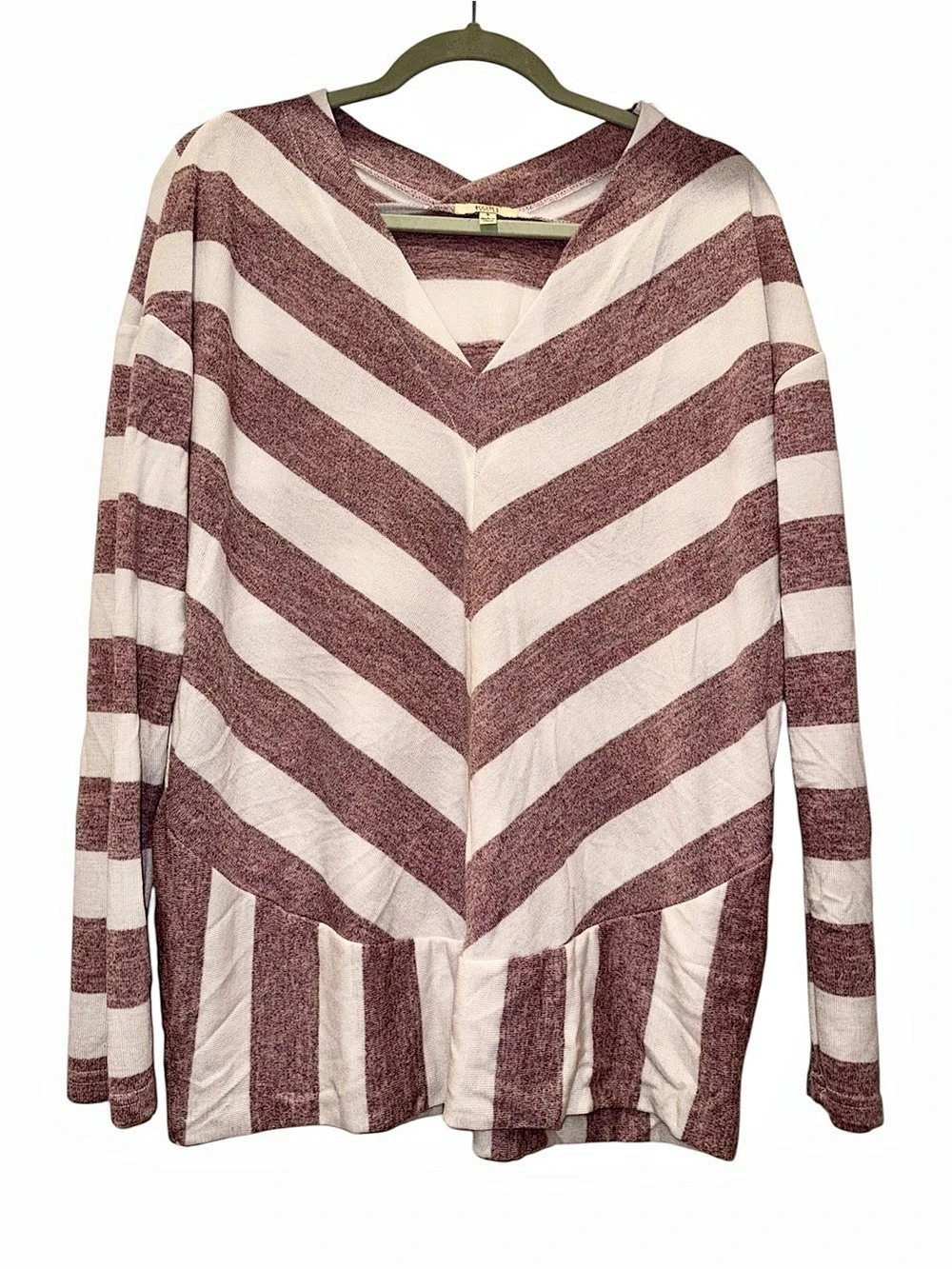 KORI Brand, Striped V-Neck Tunic Top, Mauve & Ivory, Size Small, Worn Twice, EUC